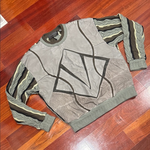 Men's Geometric Crewneck Sweater - Olive and Gray - Picture 1 of 3